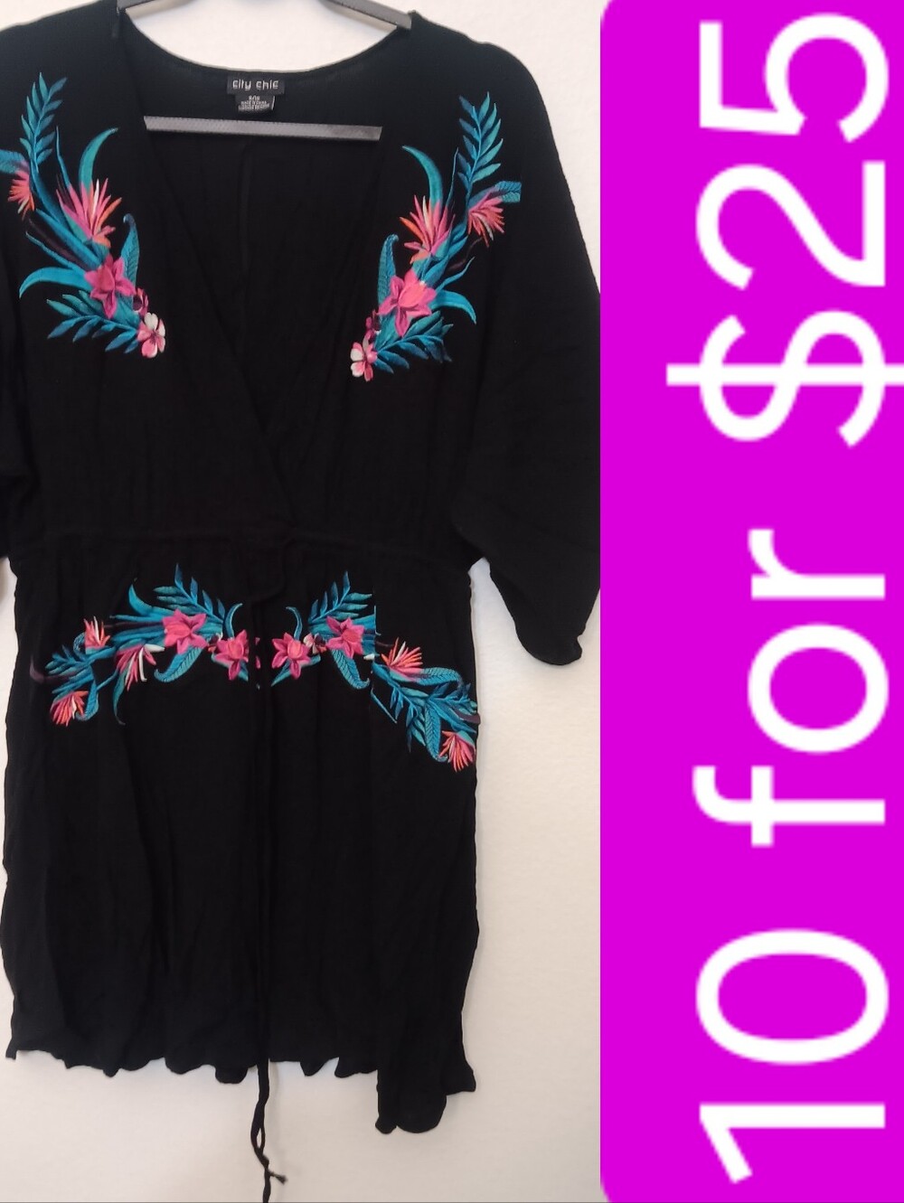 City Chic Black Embroidered V-Neck Tunic Top